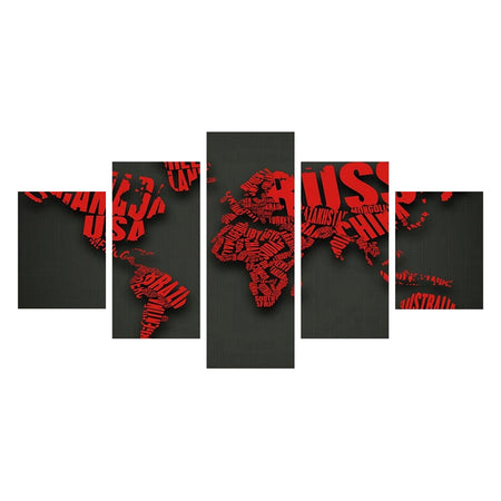 Tableau de Décoration Carte du Monde en lettres Pays Quintyque Rouge et Noir