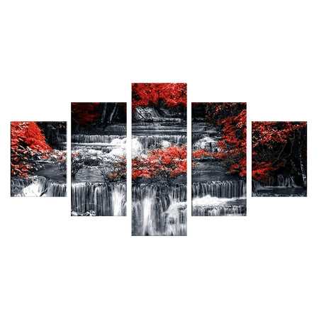 Tableau de Décoration Cascade Arbres Rouge Asiatique Quintyque Noir