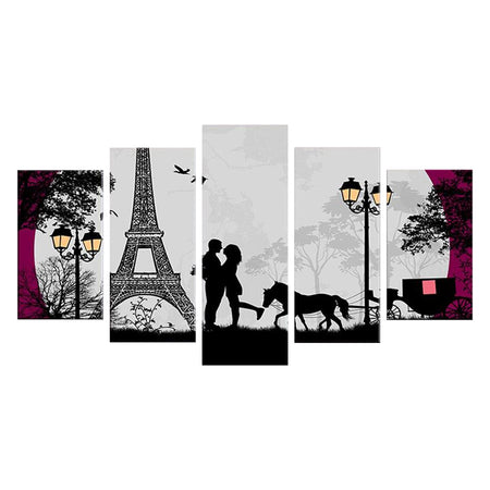 Tableau de Décoration de la Vie Parisienne Style Romantique Quintyque Violet Noir et Blanc