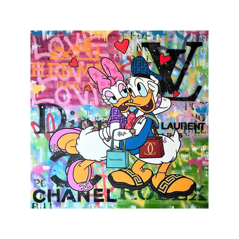Tableau de Décoration Donald Duck Style Street Art Portrait Carré Multicolore