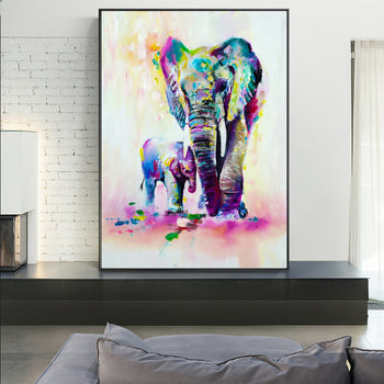 Tableau Éléphants Colorés
