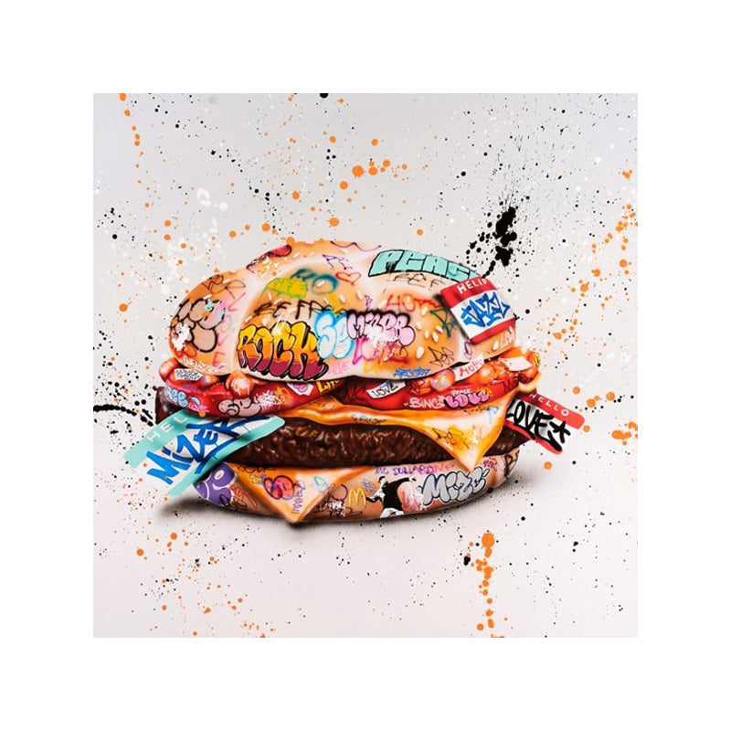 Tableau de Décoration Hamburger Style Street Art Portrait Carré Multicolore