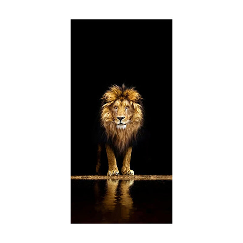 Tableau de Décoration Lion qui Sort Animaux Panoramique Portrait Marron et Noir