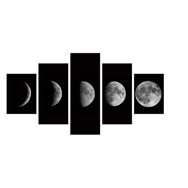 Tableau de Décoration Phases de la Lune Nature Espace Quintyque Noir et Blanc