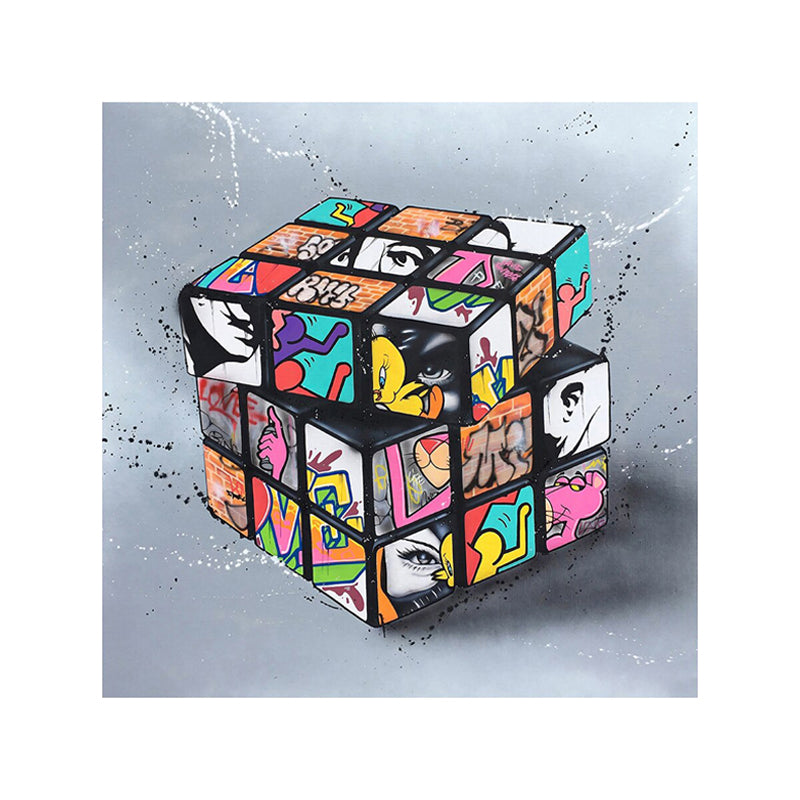 Tableau de Décoration Rubik's Cube Style Street Art Portrait Carré Multicolore
