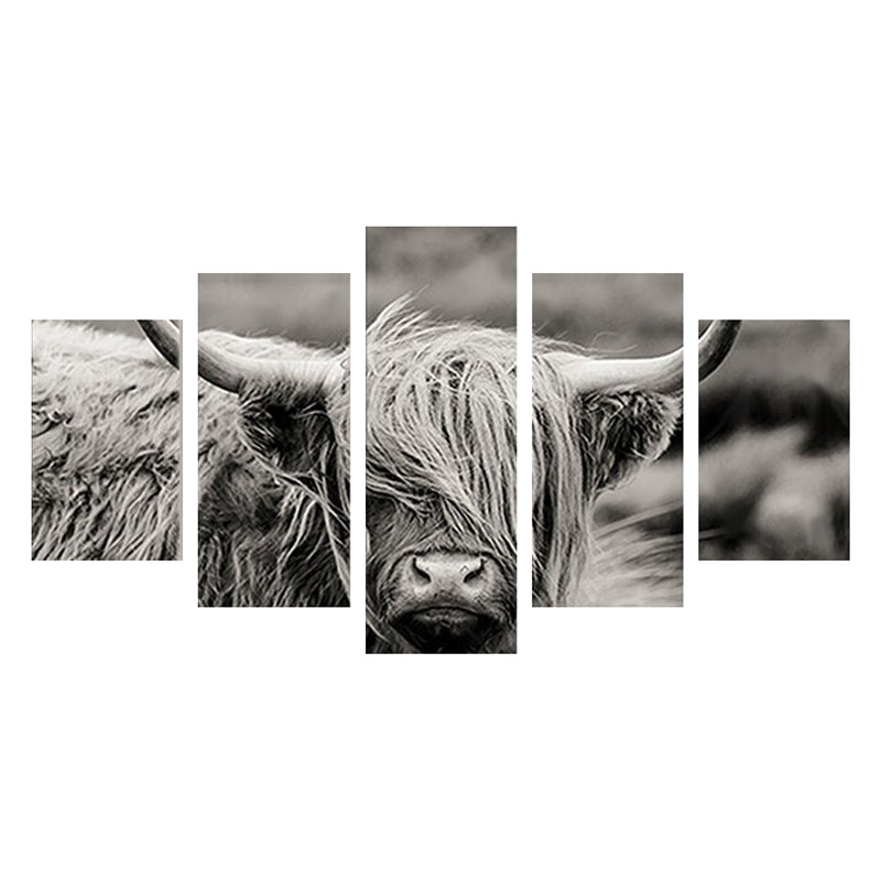 Tableau de Décoration Vache Highland Noir et Blanc Animaux Taureau Quintyque