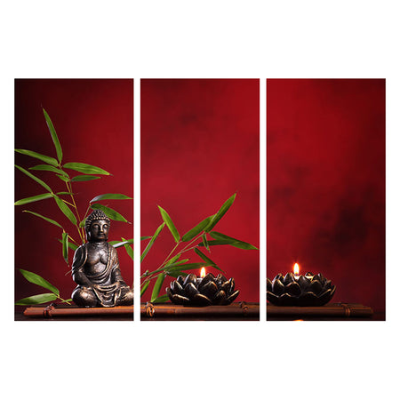 Tableau de Décoration Zen Bouddha Rouge Triptyque Vert