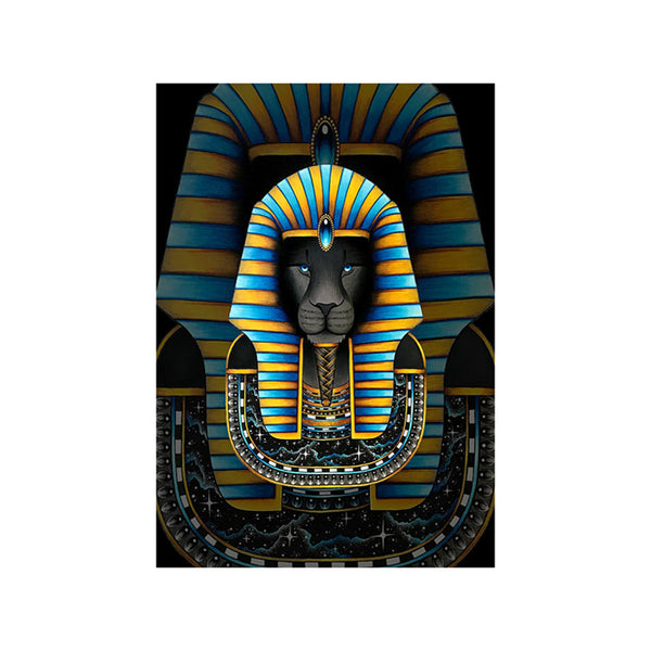 Tableau de Décoration Anubis Monde Égyptien Portrait Jaune et Bleu