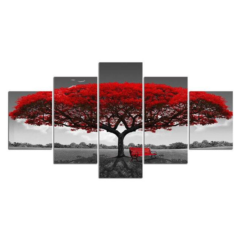 Tableau de Décoration  Arbre Rouge Nature Paysage Quintyque Rouge et Noir