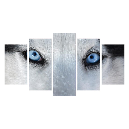 Tableau  de Décoration avec une Tête de Loup Animaux Quintyque Bleu Noir et Blanc