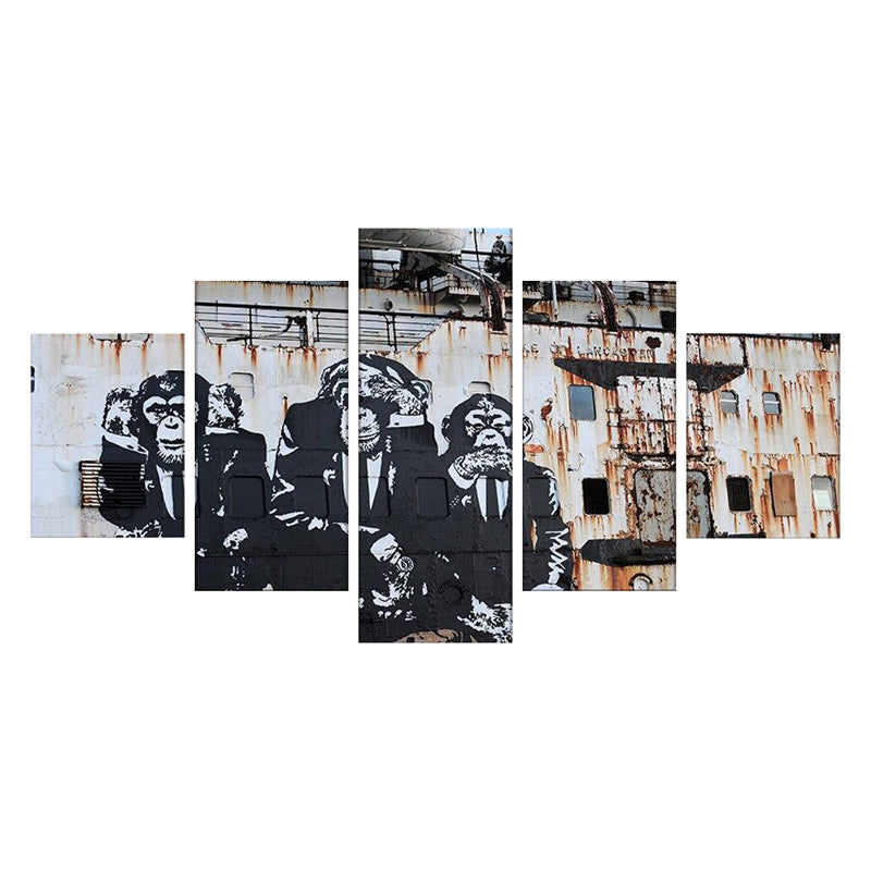 Tableau de Décoration Banksy Singe Style Street Art Quintyque Noir et Blanc