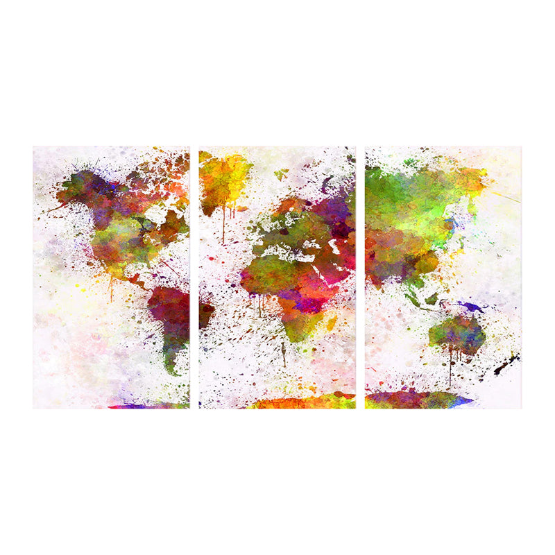 Tableau de Décoration Carte du Monde Coloré Triptyque Multicolore