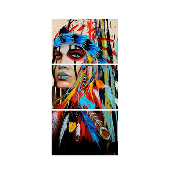 Tableau de Décoration Femme Amérindienne Monde Triptyque Multicolore