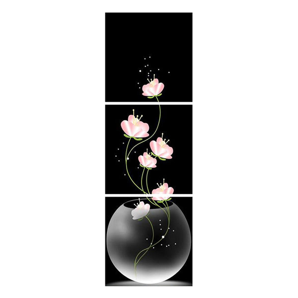 Tableau  de Décoration Fleur de Lys Nature Triptyque Carré Rose et Noir
