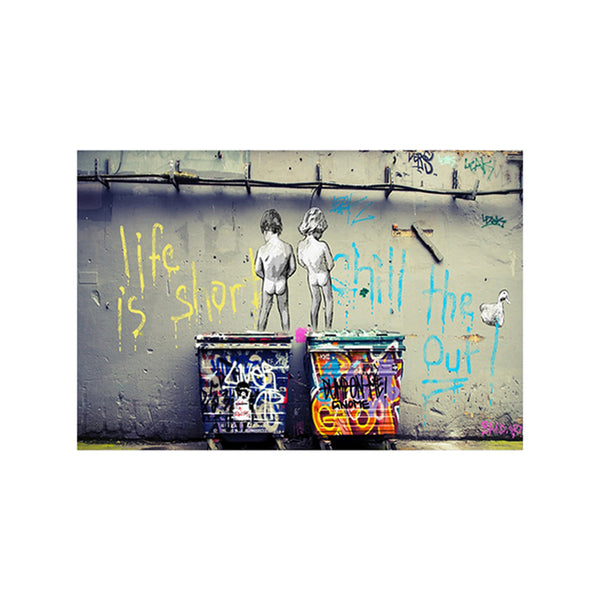 Tableau de Décoration Life is Short Banksy Style Street Art Format Paysage Multicolore