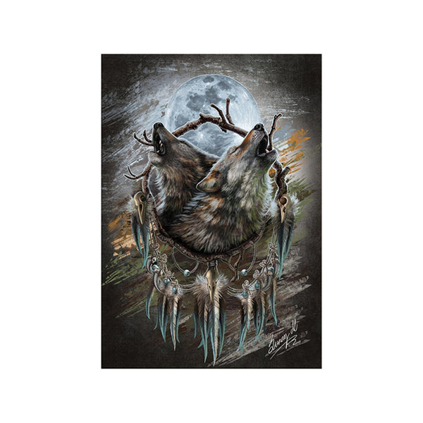 Tableau de Décoration Loup Lune Animaux Portrait Gris