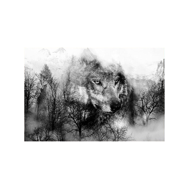 Tableau de Décoration Loup Spirituel Animaux Format Paysage Noir et Blanc