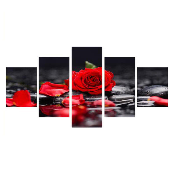 Tableau de Décoration Pétales de Rose Nature Fleur Quintyque Rouge et Noir