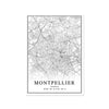 Tableau de Décoration Plan Ville Montpellier Monde Portrait Noir et Blanc