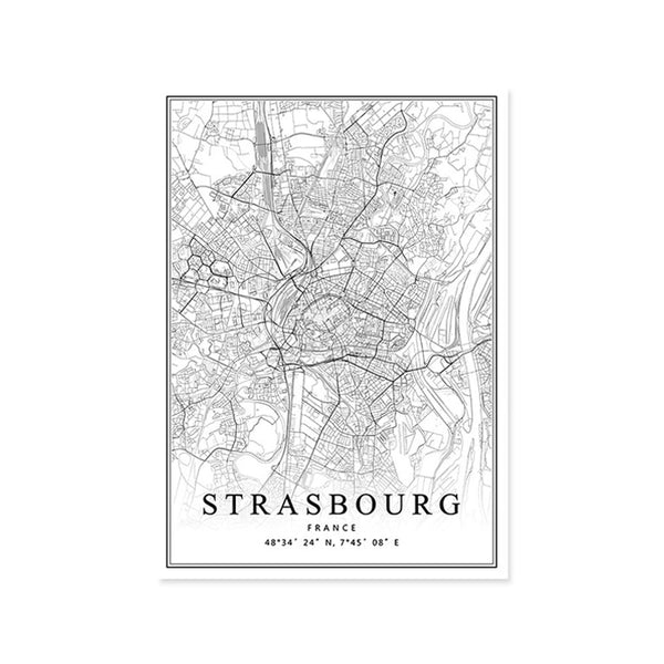 Tableau de Décoration Plan Ville Strasbourg Monde Portrait Noir et Blanc