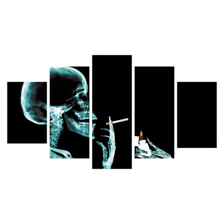 Tableau de Décoration Squelette qui Fume Loisirs Tête de Mort Quintyque Noir et Blanc