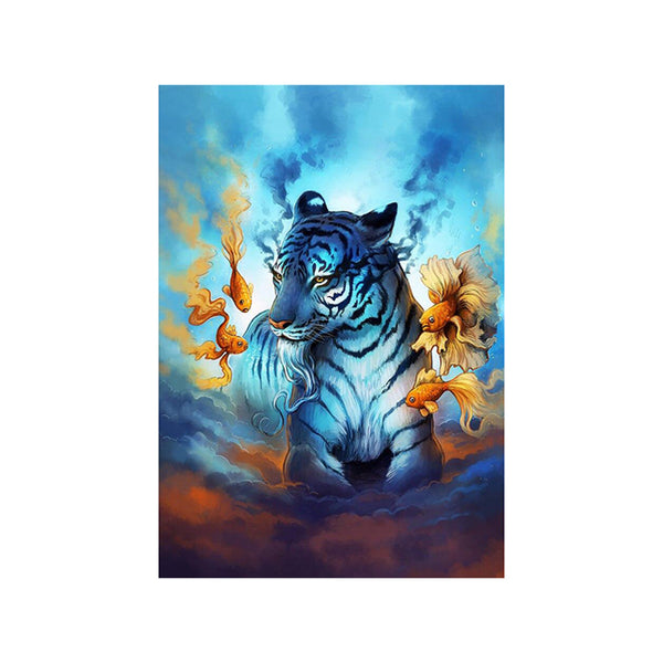 Tableau de Décoration Tigre Bleu Animaux Portrait Orange