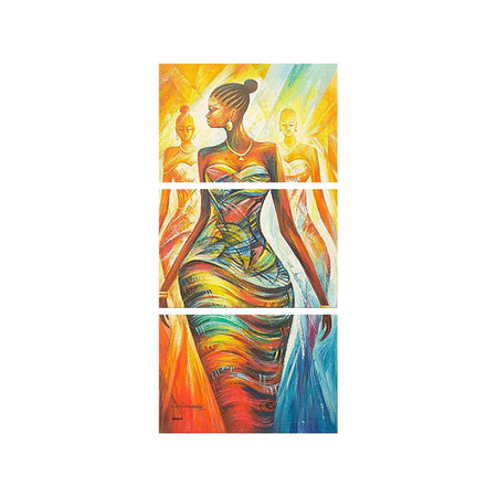 Tableau de Décoration Triptyque Femme Africaine Monde Africain Triptyque Multicolore