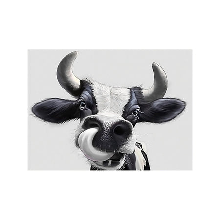 Tableau de Décoration Vache Humoristique Animaux Taureau Format Paysage Noir et Blanc